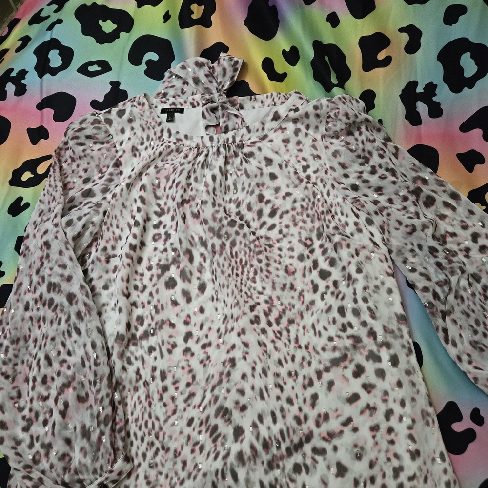 Talbots White and Pink Patterned Blouse
